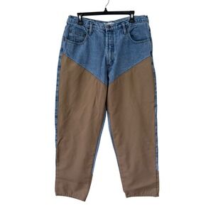Columbia Hunting Jeans 35x31 Blue Tan Canvas Field Pants Reinforced Vintage